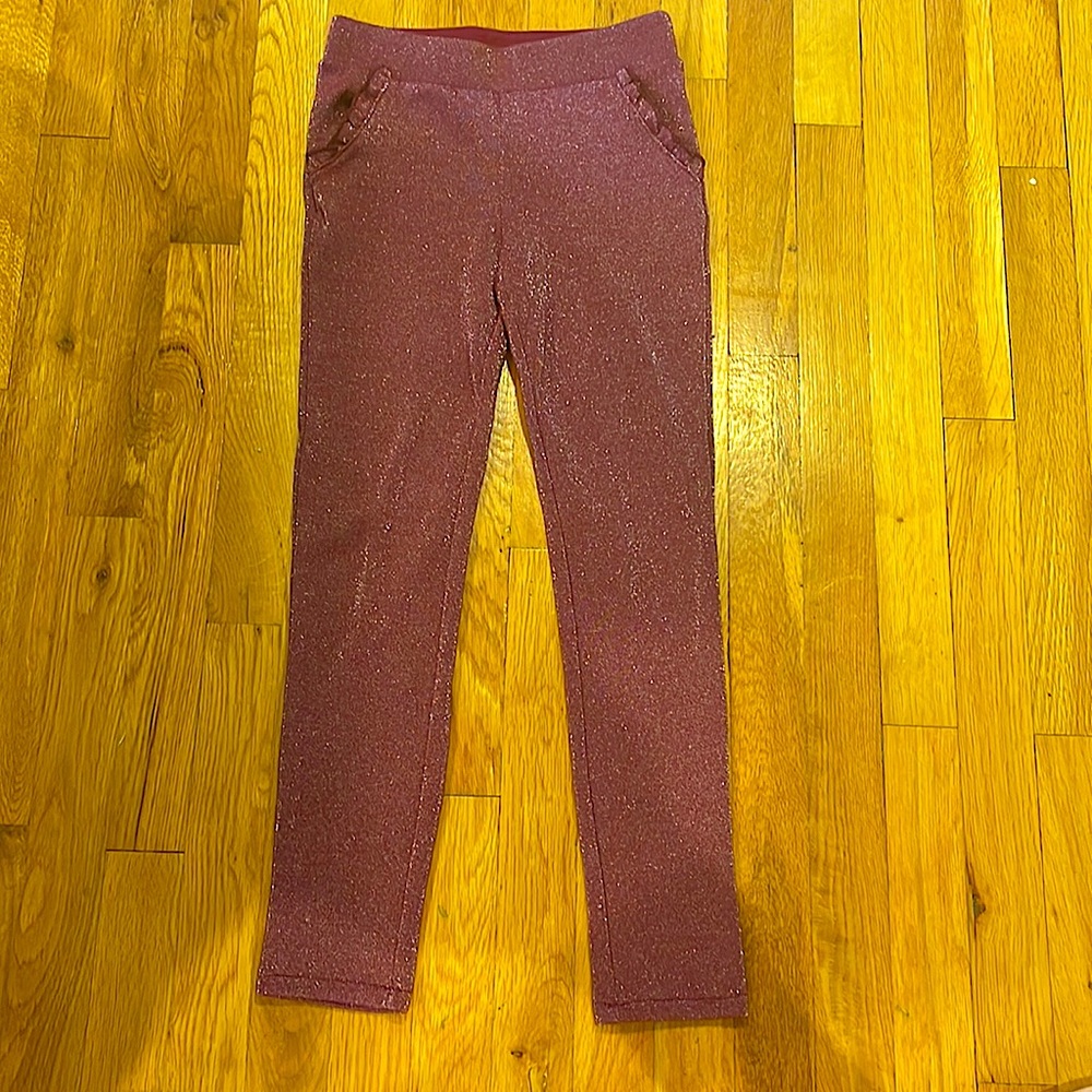 Sparkly, Burgundy, and fancy leggings.